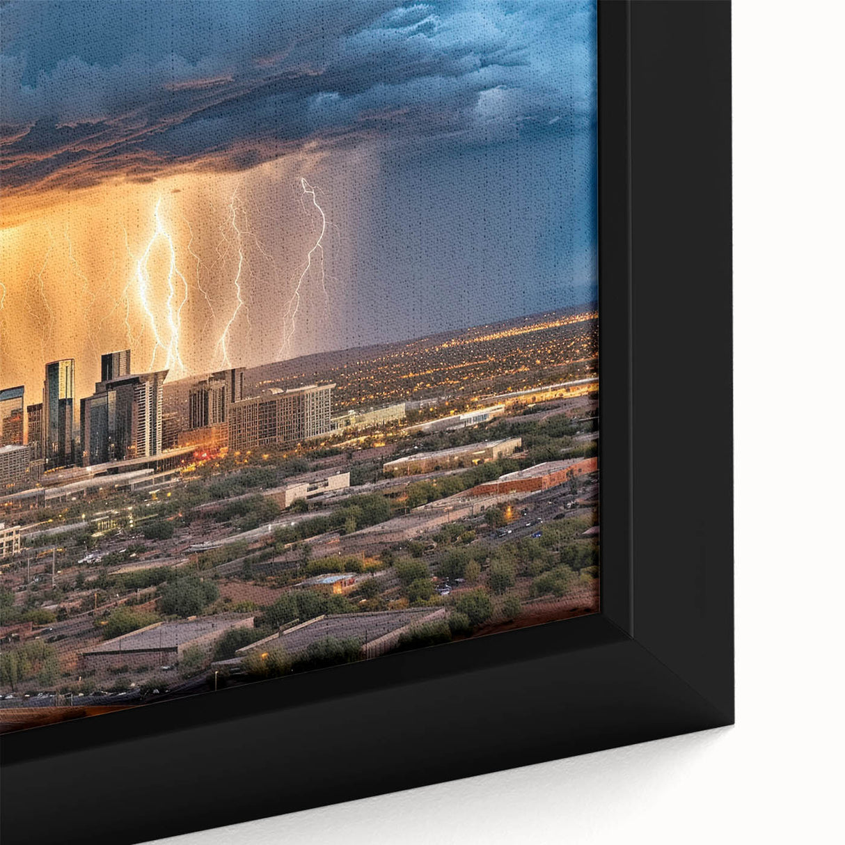 Extra large framed canvas of Phoenix Valley in textured black with colorful accents, ideal for living room decor.
