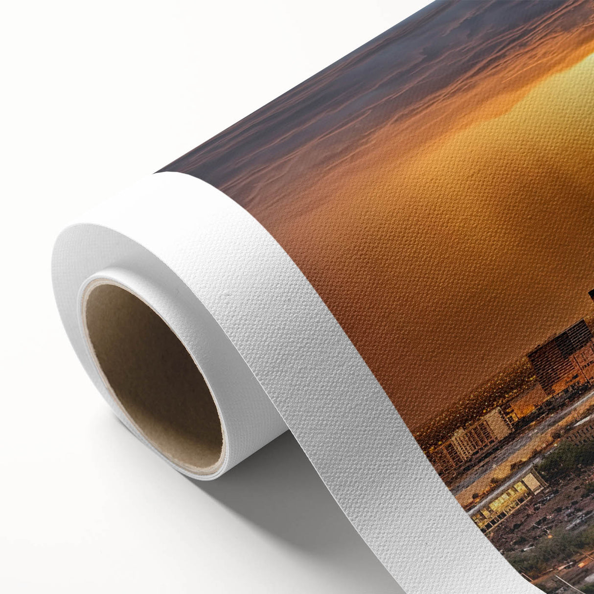 Art Deco style poster of Phoenix valley in muted beige and brown tones on rolled canvas, suitable for nursery wall art.
