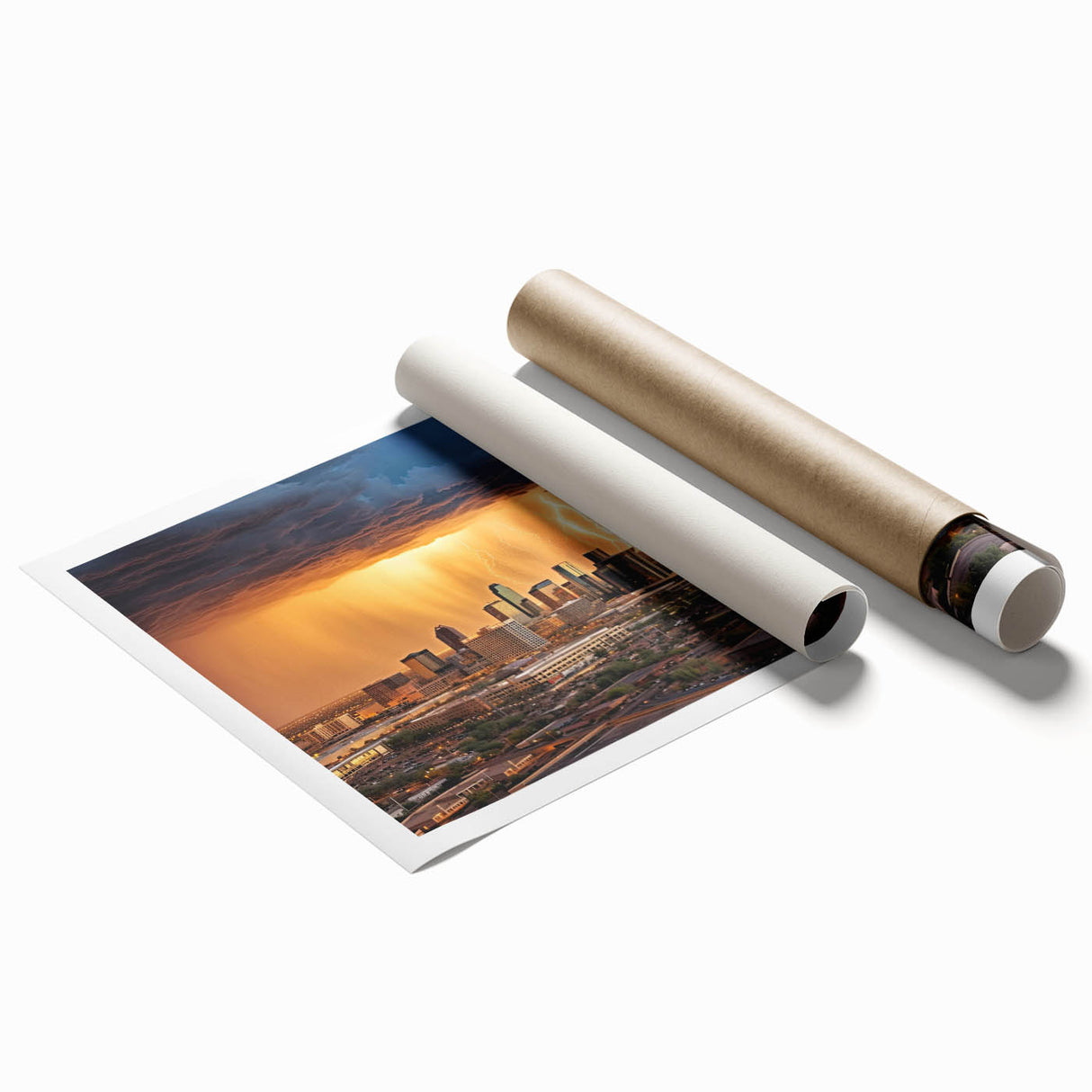 Extra large rolled print featuring a serene Phoenix valley landscape with soft floral elements in pastel shades.
