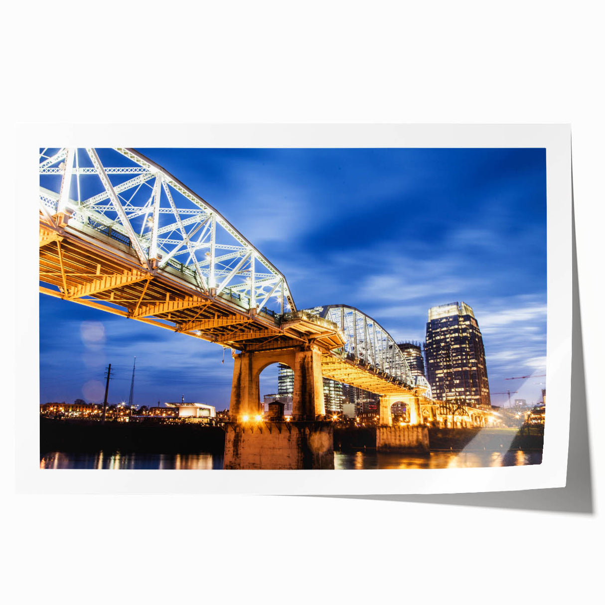 Rolled print of Nashville skyline in muted colors, ideal for art wall dining room decor.