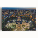 Black and white print of the Austin, Texas skyline on large stretched canvas, suitable for kitchen wall art.