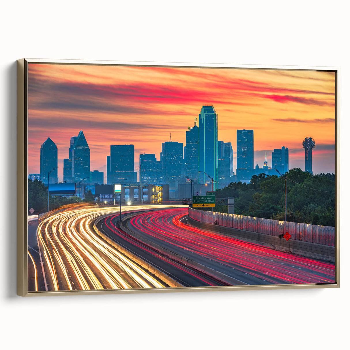 Framed canvas of Dallas skyline in monochrome black, ideal for bedroom wall art.