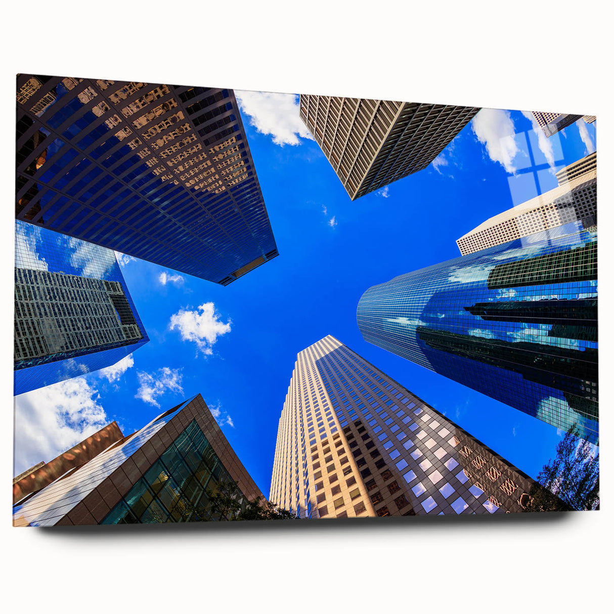Large abstract wall art featuring vibrant colors of the Houston skyline on acrylic glass.