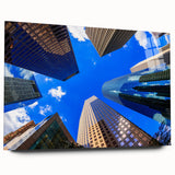Large abstract wall art featuring vibrant colors of the Houston skyline on acrylic glass.
