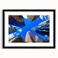 Abstract art print of Houston skyline with vibrant, colorful textures on a large framed canvas.