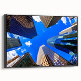 Black and white framed canvas of Houston skyline in a vintage poster art style, suitable for bedroom wall decor.