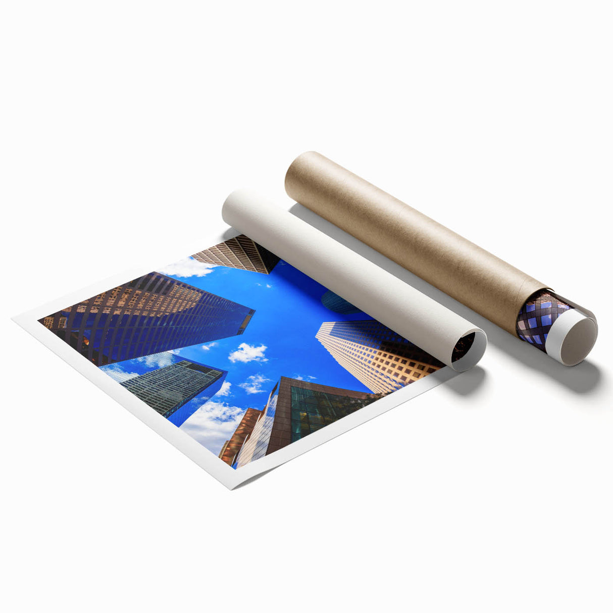 Extra large wall art featuring a floral depiction of the Houston skyline on a rolled canvas.