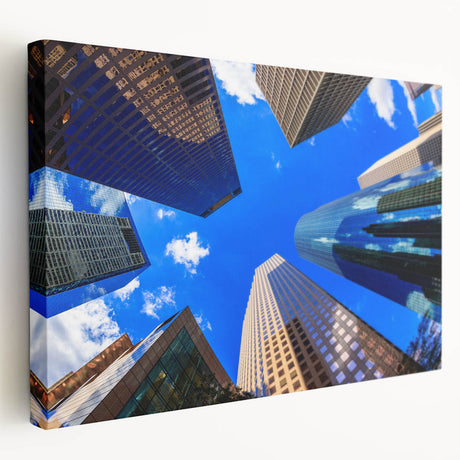 Large canvas print depicting the Houston skyline in muted evening colors, suitable for kitchen wall art.