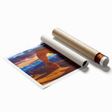 Extra large rolled canvas print depicting Arches National Park in Utah, in muted earth tones.