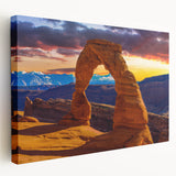 Arches National Park landscape on large stretched canvas, featuring warm earth tones, ideal for kitchen wall art.
