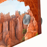 Large abstract depiction of Bryce Canyon in muted earth tones on acrylic glass, suitable for dining room art.