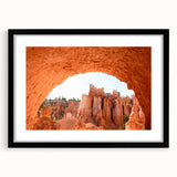 Extra large textured abstract art print of colorful Bryce Canyon, in a black frame with mat, ideal for living room decor.
