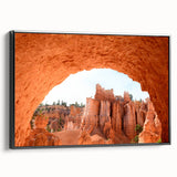 Black and white framed canvas of Bryce Canyon landscape, ideal for bedroom wall art.