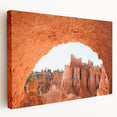 Bryce Canyon landscape on large stretched canvas, featuring earthy red and orange tones, suitable for kitchen wall art.