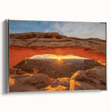 Landscape art painting of Canyonlands, featuring vibrant earth tones on a silver-framed canvas, suited for living room decor.