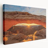 Large art depicting the Canyonlands in Utah with earthy red and orange tones on stretched canvas, ideal for kitchen wall art.