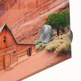 Large abstract depiction of Capitol Reef in Utah using mid-century modernist style on acrylic glass.