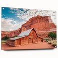 Acrylic print of Capitol Reef, Utah, showcasing red rock formations under a clear blue sky, suitable for dining room decor.