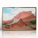Framed acrylic print of Capitol Reef's rugged landscape, utilizing warm earth tones, ideal for modern art wall decor.