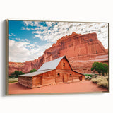 Framed canvas featuring a vintage-style landscape painting of Capitol Reef, Utah in muted earth tones.