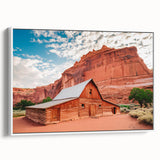 Vintage poster art of Utah's Capitol Reef on a framed canvas with vibrant earth tones, ideal for living room decor.