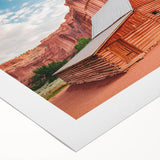 Art deco poster of Capitol Reef, Utah, in muted earth tones on rolled canvas, suitable for dining room wall art.