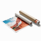 Extra large rolled print of Capitol Reef with vibrant red rock formations and blue sky, ideal for classy bathroom wall art.