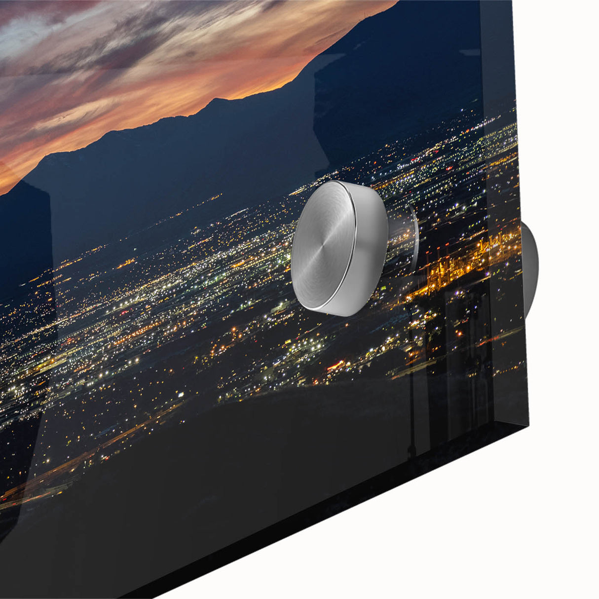Large abstract wall art of Salt Lake City in mid-century modernist style on acrylic, ideal for dining room decor.