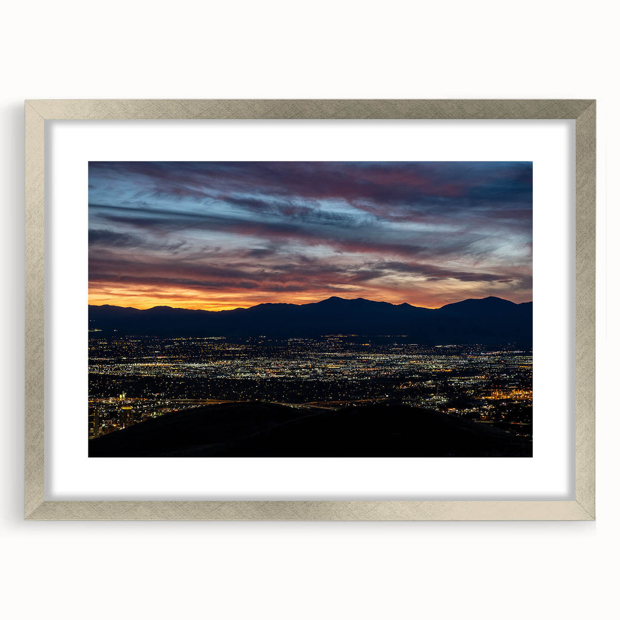Textured abstract art print of Salt Lake City skyline in muted earth tones on a framed canvas, ideal for bedroom art.