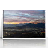 Art deco poster of Salt Lake City skyline in muted gray and white tones on framed acrylic, ideal for modern nursery wall art.