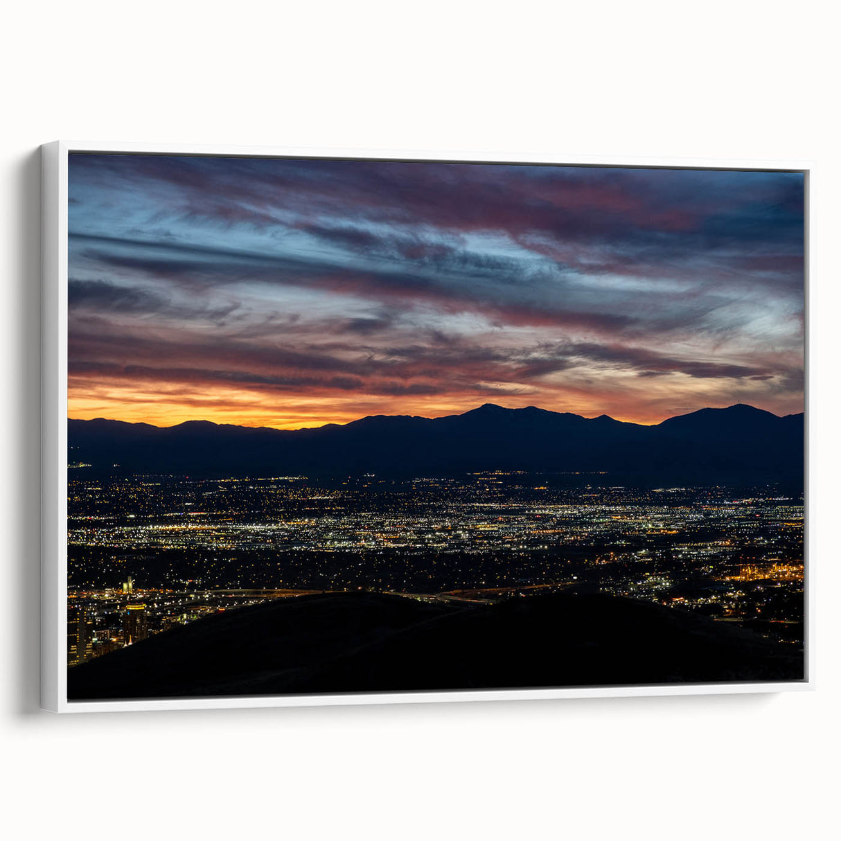 Vintage poster art of Salt Lake City with colorful palette on extra large framed canvas, suitable for living room decor.