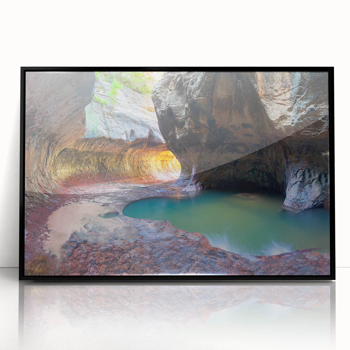Large abstract wall art depicting Zion National Park in muted earth tones, framed acrylic.