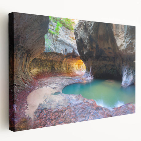 Zion National Park landscape on stretched canvas, featuring earth tones and red rock formations.