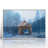 Art deco poster of Vermont scenery in soft pastel shades, framed in white acrylic, suitable for nursery wall art.