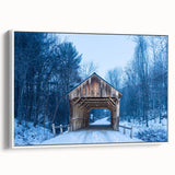 Vintage poster art of Vermont scenery on a framed canvas with colorful art accents, ideal for living room decor.
