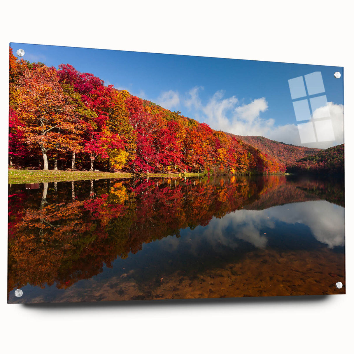Acrylic print of a large abstract wall art depicting Virginia scenery in cool blue tones.
