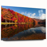 Large abstract wall art of Virginia scenery in muted green and blue tones, printed on acrylic glass.