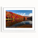 Textured abstract art print of Virginia scenery in muted earth tones, framed with a white mat, suitable for bedroom decor.