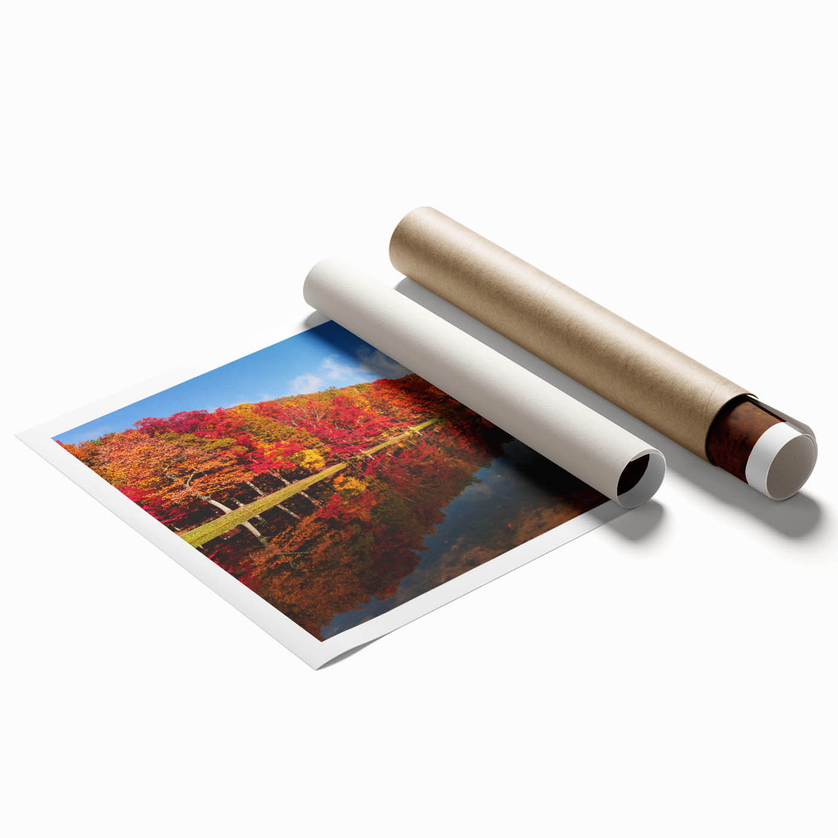 Extra large rolled print of Virginia scenery with floral elements in pastel shades.