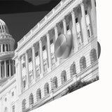 Large abstract depiction of Washington D.C. Capitol in muted tones on acrylic glass, suitable for dining room art.