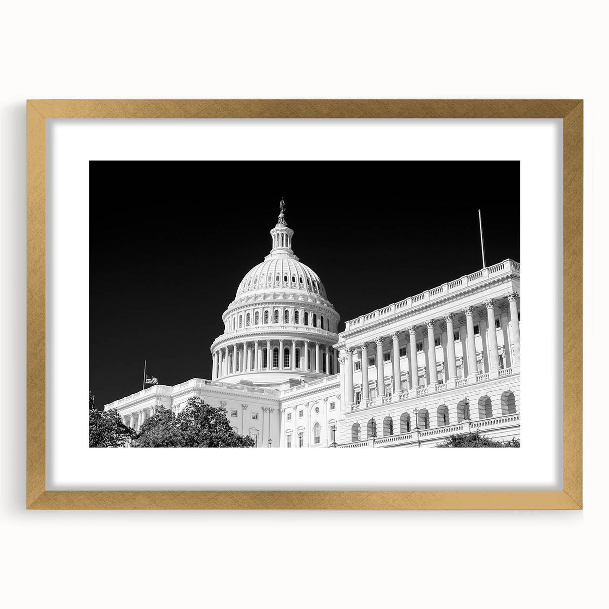 Extra large wall art of the Washington DC Capitol in muted colors on a textured canvas, ideal for living room decor.