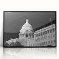 Large abstract wall art of Washington DC Capitol in black and white tones, framed acrylic, ideal for modern art wall decor.