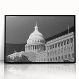 Large abstract wall art of Washington DC Capitol in black and white tones, framed acrylic, ideal for modern art wall decor.