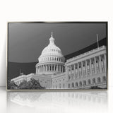 Mid-century modernist art of the Washington DC Capitol in muted colors on a framed acrylic.
