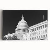 Black and white stretched canvas of the Washington D.C. Capitol, ideal for kitchen wall art.