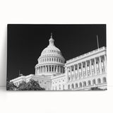 Black and white stretched canvas of the Washington D.C. Capitol, ideal for kitchen wall art.