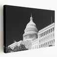 Washington DC Capitol scene on large stretched canvas with soft gray and blue tones, ideal for kitchen wall art.