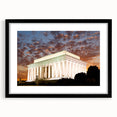 Extra large framed abstract art print of a colorful, textured depiction of the Lincoln Memorial, ideal for living room decor.