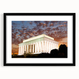 Extra large framed abstract art print of a colorful, textured depiction of the Lincoln Memorial, ideal for living room decor.