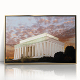 Mid-century modernist acrylic print of Washington DC Lincoln Memorial in muted gold tones, ideal for modern art wall decor.